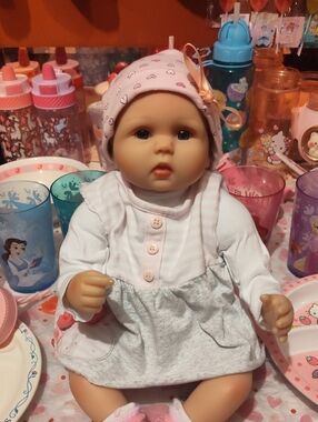 Reborn Pink and Cream Baby Doll with Heart-Print Hat